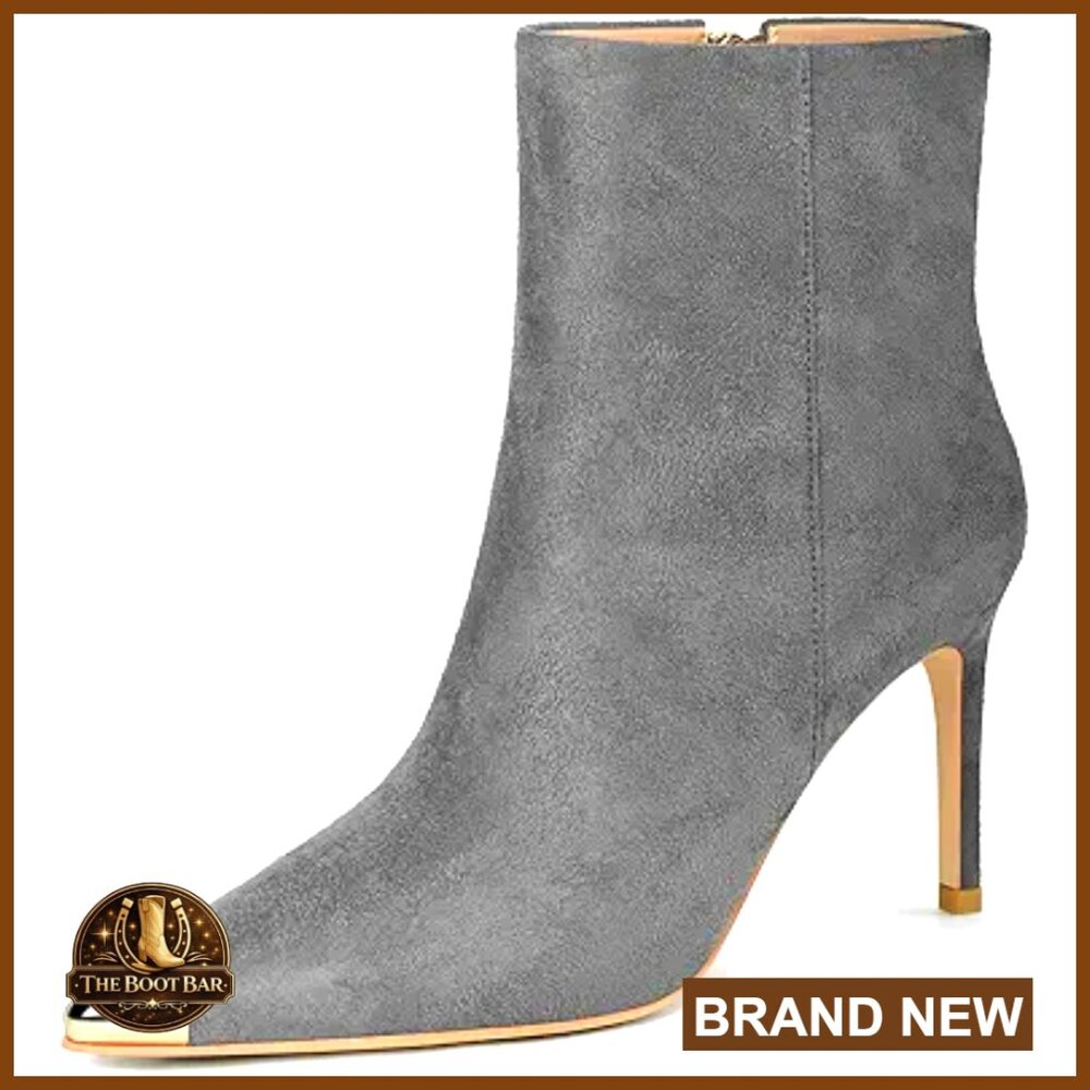 Women's Ankle Boots Kitten Heels Suede Pointed Toe Side Zipper Dress Booties